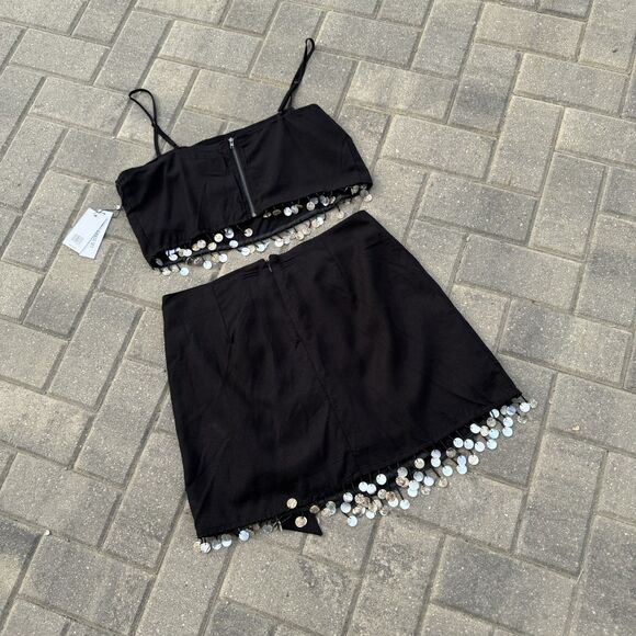 JASON WU Mother Of Pearl Beaded Sea Shell Linen Rayon Crop Top + Skirt SET NWT 6 - Picture 12 of 15